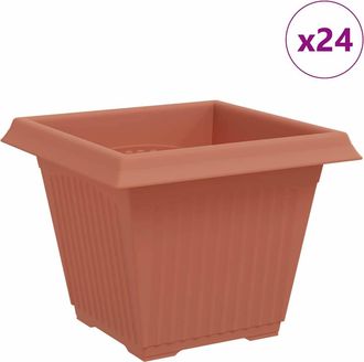 vidaXL Maceta Cuadrada Para Flores 24 Uds. Rojo Ladrillo Pl&aacute;stico Vidaxl