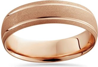 Pompeii3 14K Rose Gold Mens Brushed Double Line Wedding Band 6mm Wide Ring Size Selectable