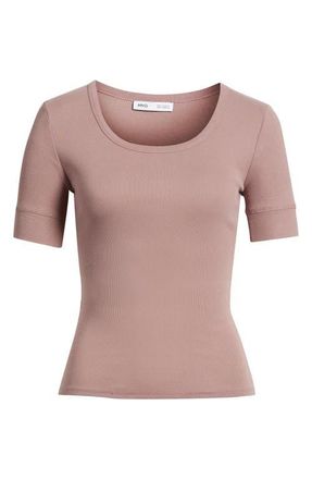 Mango Camiseta Louise Semisheer Cotton Rib T-Shirt in Light/Pastel Purple at Nordstrom, Size X-Large