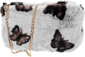 Yarnow Fashion Plush Colorblock Crossbody Bag with Chain Strap for Women Stylish Zipper Shoulder Purse for Parties and Daily Use Compact Square Handbag in Gr