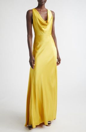 St. John Liquid Satin Gown in Ochre at Nordstrom, Size 14