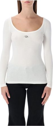 Diesel Geribbelde Top met Lange Mouwen - Dames - Longsleeves - Wit - S - Katoen - Tops