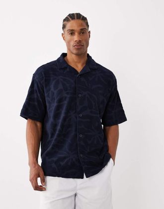 Boss Orange by Hugo Boss Hugo Boss - Camicia in spugna blu scuro a fiori