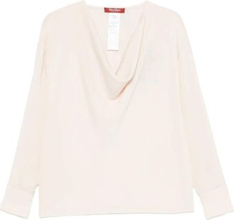Max Mara Zijden blouse met colkraag - Dames - Blouses - Beige - 2XS - Overhemden