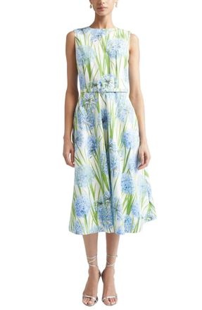 Oscar De La Renta Sleeveless Allium Print Poplin Dress In Blue/white