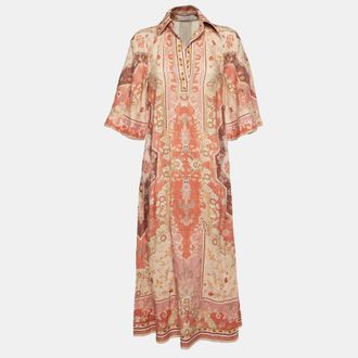 Zimmermann Pink Floral Print Linen Willy Midi Dress