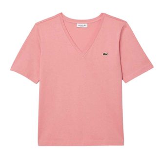 Lacoste Dames/Dames Geborduurd Logo Katoenen Jersey T-shirt (Roze)