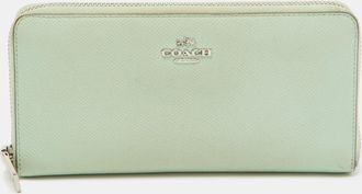 Coach Light Green Leather Long Zip Around Wallet