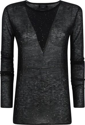 Pinko Pico Ronde Hals Trui - Dames - Blouses - Zwart - L - Wol - Overhemden