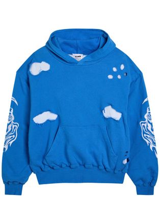 Warren Lotas Serenity Reaper Distressed Detailed Hooded Cotton Sweatshirt - Blue - XL