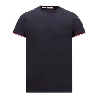 Moncler T-Shirts, male, Blue, Size: 3XL Tricolor-Trimmed Cotton T-Shirt