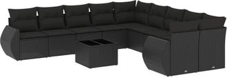 vidaXL Set De Sof&aacute;s De Jard&iacute;n 11 Pzas Y Cojines Rat&aacute;n Sint&eacute;tico Negro Vidaxl