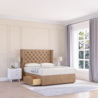 Sloomy Dior Naples Wingback Bed Set, 2 Drawers & 54 Floor Standing Headboard in Light Sand | Size: King