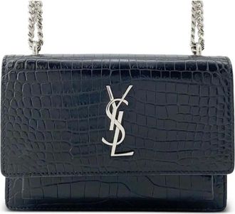 Saint Laurent 2013-2025 Croc Embossed Leather Monogram Sunset Chain Wallet crossbody bag - Zwart