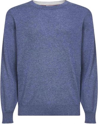 Brunello Cucinelli Truien & Vesten, Heren, Blauw, M, Denim, Cashmere Crewneck Sweater