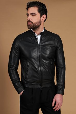 D'Arienzo Giacca in pelle traforata nera nappa effetto liscio DArienzo, Seleziona Taglia 46, Colore Nero