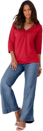 Roaman's Plus Size Ultimate Keyhole V Neck Tee in Classic Red at Nordstrom, Size 32