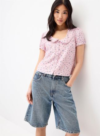 Twik Womens Puff-sleeve Peter Pan collar blouse