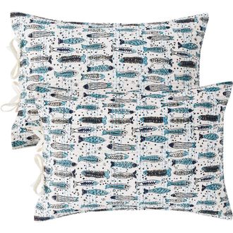 Melange Home Fish Handstitched Kantha Set of 2 Cotton Shams in Indigo at Nordstrom Rack