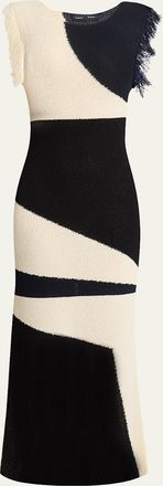 Proenza Schouler Saskia Intarsia Knit Fringe Trim Dress