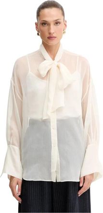 Twinset Voile Blouse met Strikkraag - Dames - Overhemden - Beige - M - Polyester - Overhemden