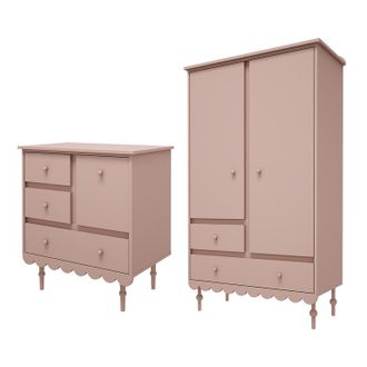 OEM Commode 3 Tiroirs Et Armoire 2 Portes Wood Luck Babushka Rose