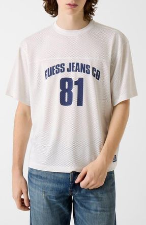 Guess Boxy Crop Graphic Mesh Jersey in White at Nordstrom, Size Xx-Large