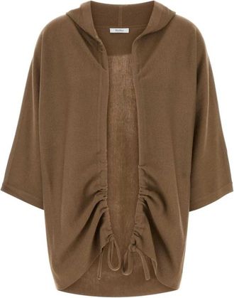 Max Mara Hooded Cardigan met Gedrapeerde Voorkant - Dames - Vesten - Bruin - S - Truien & Vesten