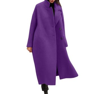 Generic Women Winter Coats Single Breasted Wool Blend Stand Collar Long Oversized Trench Coat Warm Overcoat for Autumn Winter Light Commute Relaxed Gatherings