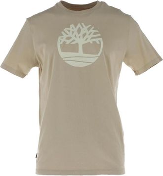 Timberland Printed Short Sleeve Round Neck T-Shirt - Heren - T-shirts - Beige - S - Katoen - Tops