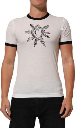 Dolce & Gabbana White Sacred Heart Cotton Crew Neck Mens T-shirt
