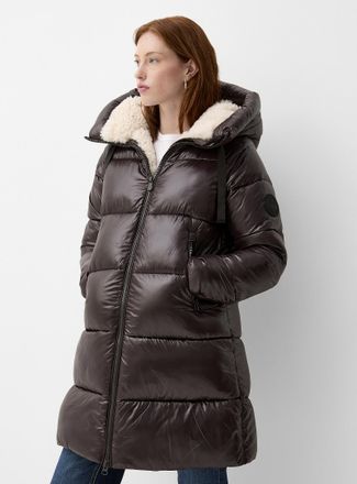 Save The Duck Womens Artificial fur hood quilted 3/4-length coat