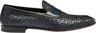 Santoni Gwendal Woven Loafers - Heren - Loafers - Zwart - 43 EU - Leer - Schoenen