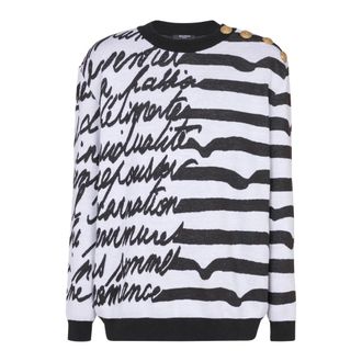 Balmain Love Letter Marini&egrave;re Stripe Knit Jumper - Knitwear - Hombre - Blanco - M