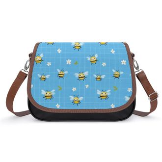 Generic Bees Blue Checked Background Womens Crossbody Bag Fashion Shoulder Handbags Message Tote Bag with Adjustable Strap