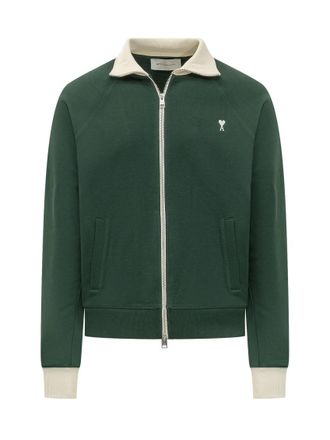 Ami Green Logo Zip-Up Sweatshirt