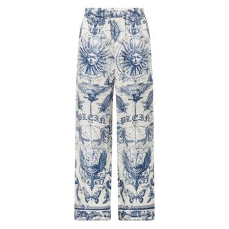 Philipp Plein Silk Pyjamabroek Butterfly Tattoo - Dames - Wijde Broeken - Blauw - S - Broeken