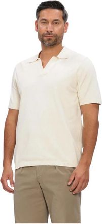 Profuomo Tops, Heren, Beige, M, Katoen, Open Collar Cotton Crepe Polo