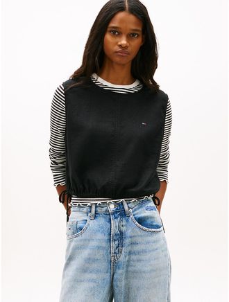 Tommy Hilfiger Womens Tommy Jeans Side-Tie Linen-Blend Top - Black - M