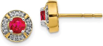 Diamond2Deal 14k Yellow Gold Diamond and Ruby Fancy Halo Stud Earrings