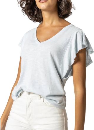 Lilla P Flutter Sleeve V-Neck Top In Glass
