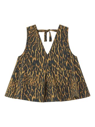 Ganni V-neck animal-print top - women - Fabric - 36 - Brown