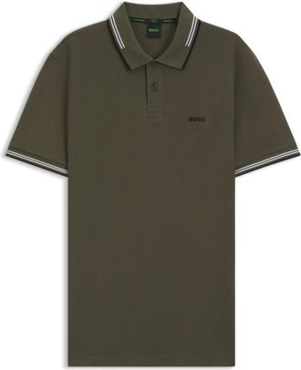 BOSS Stretch-cotton slim-fit polo shirt with branding and stripes