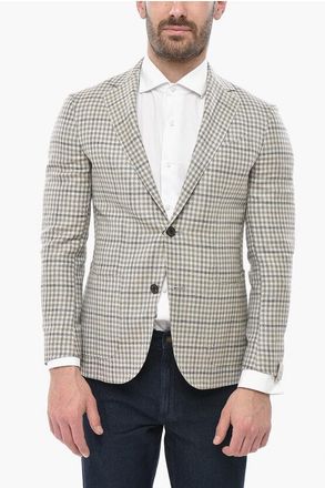 Corneliani Wool-Blend Half-Lined Blazer GATE with Gingham Pattern size 48