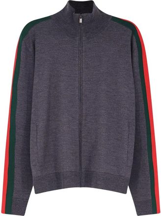 Gucci Fijn wollen jack met rits en Web - Heren - Vesten - Grijs - L - Wol - Truien & Vesten