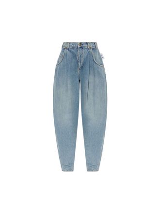 Moschino High-Waisted Denim Pants with Tapered Legs and Pleat Detail
