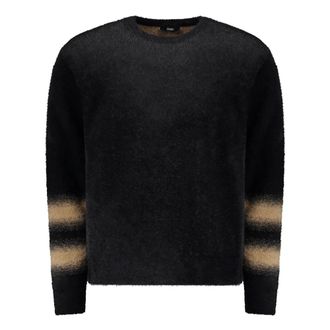 Herno Round-neck Knitwear, male, Black, Size: 2XL Crew-neck Sweater with Long Sleeves