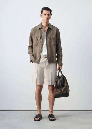 Mango Sovracamicia regular-fit 100% lino grigio visone - Uomo - XL - MANGO MAN