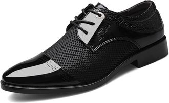 Generic Dress Shoes for Men Lace Up Cap Toe Patchwork Derby Shoes PU Leather Low Top Anti-Slip Block Heel Non Slip Resistant Party(Black,10.5 UK)