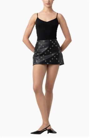 Blank NYC Grommet Faux Leather Mini Skirt In Black